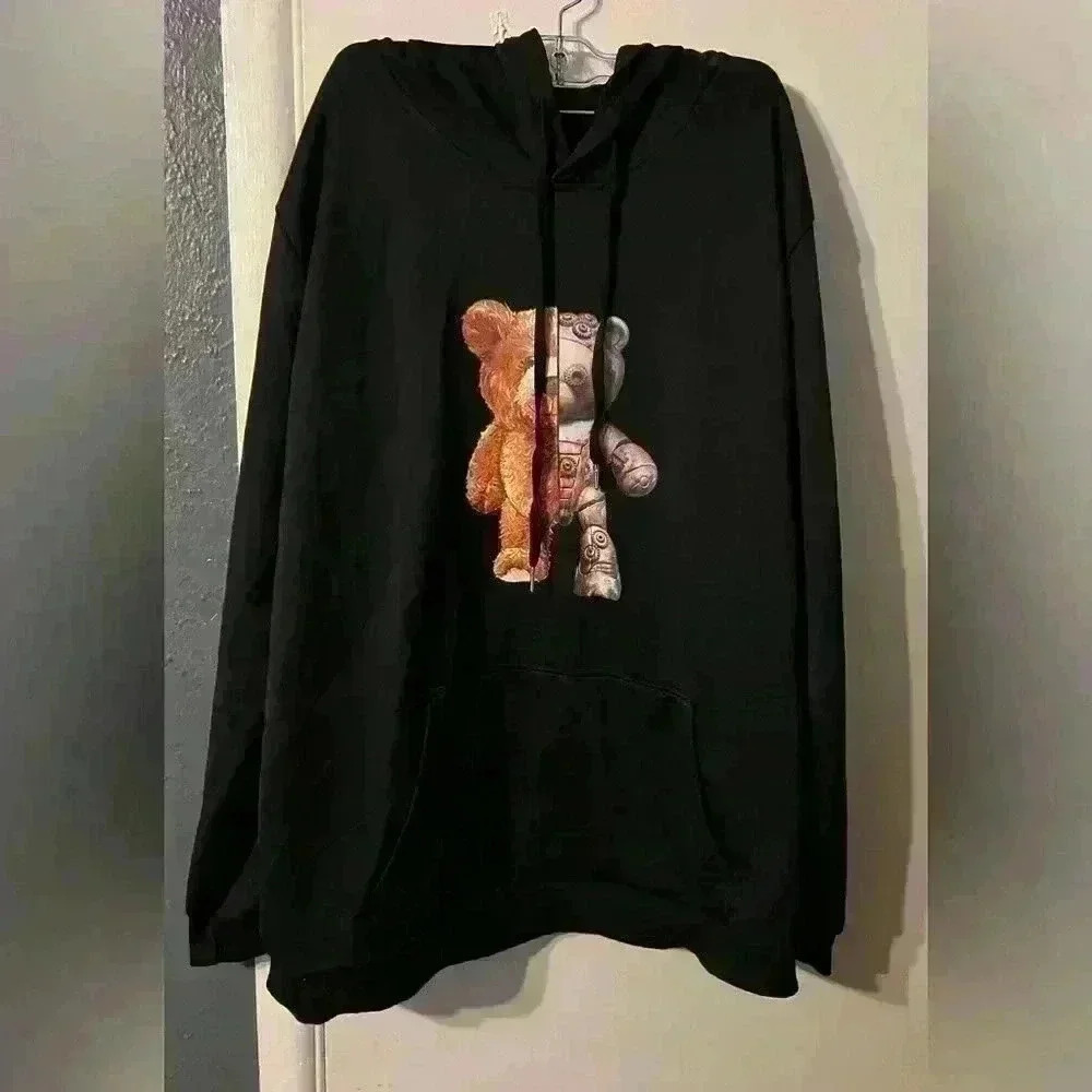 Shein Loose Fit Men's Cartoon Bear Printed Hoodie 2XL Brand New